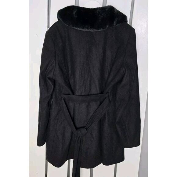 INC‎ International Concepts Wool Coat Faux Fur Collar Belted Black XXL Mob Wife - Picture 2 of 11